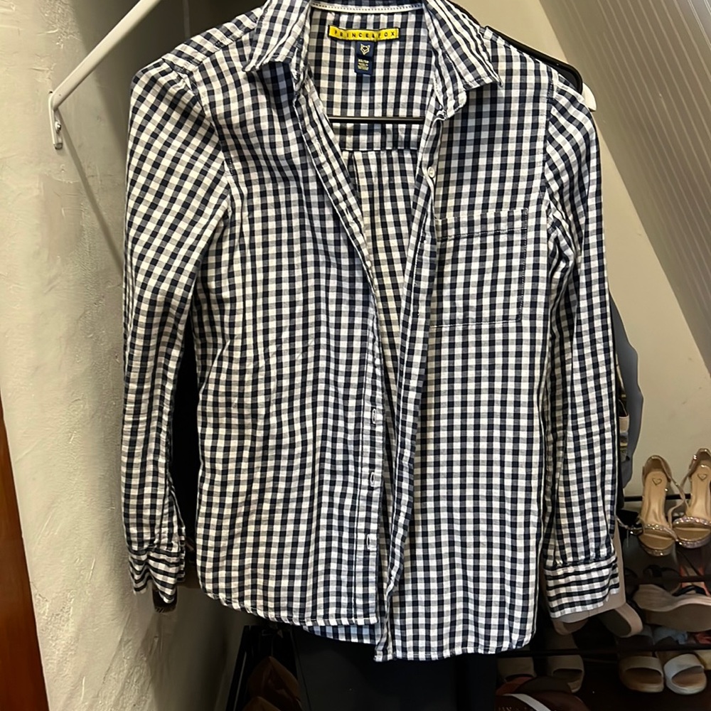 Navy/white gingham print button down